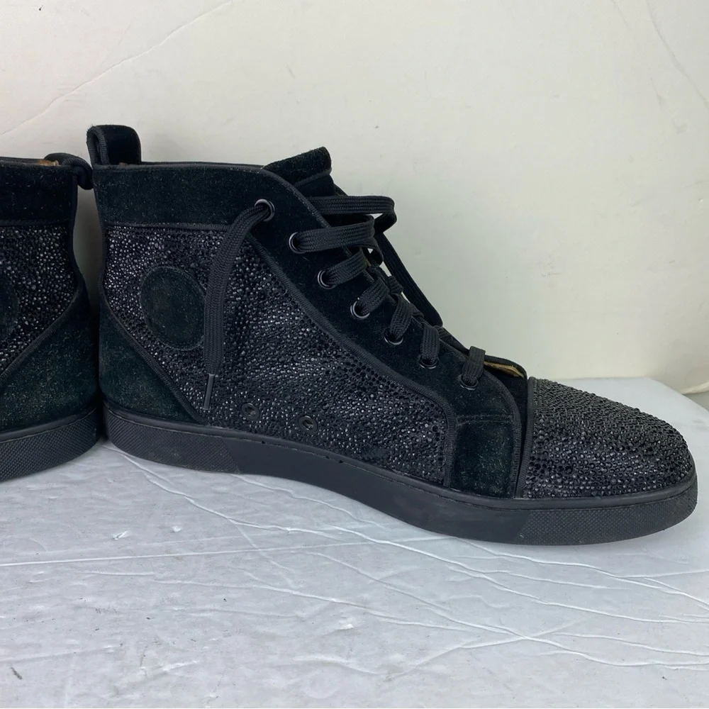 Christian Louboutin Black Suede Chukka Boots with Crystal Toe